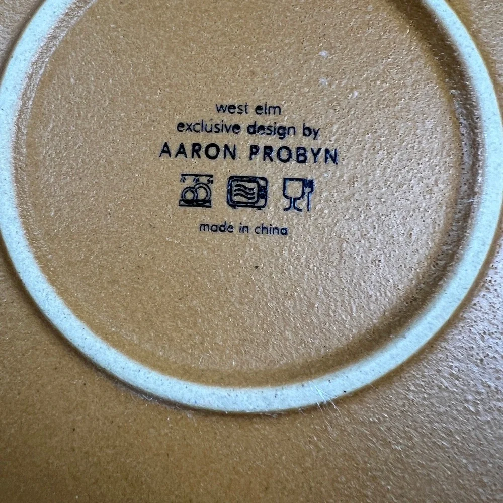 West Elm Aaron Probyn Dinner Plates Set 2 Gray Ochre Stoneware MidCentury Modern